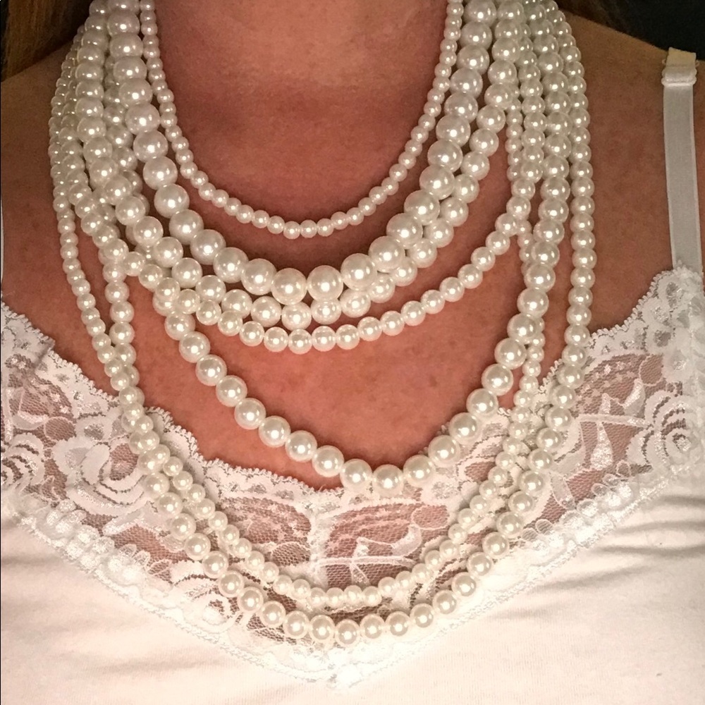 30”.  Faux pearl multi strand necklace
